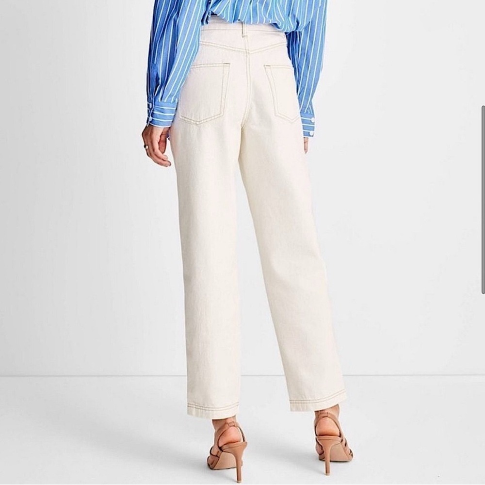 Future Collective Kahlana Barfield Brown Cream Tapered Leg Jeans - Picture 7 of 7